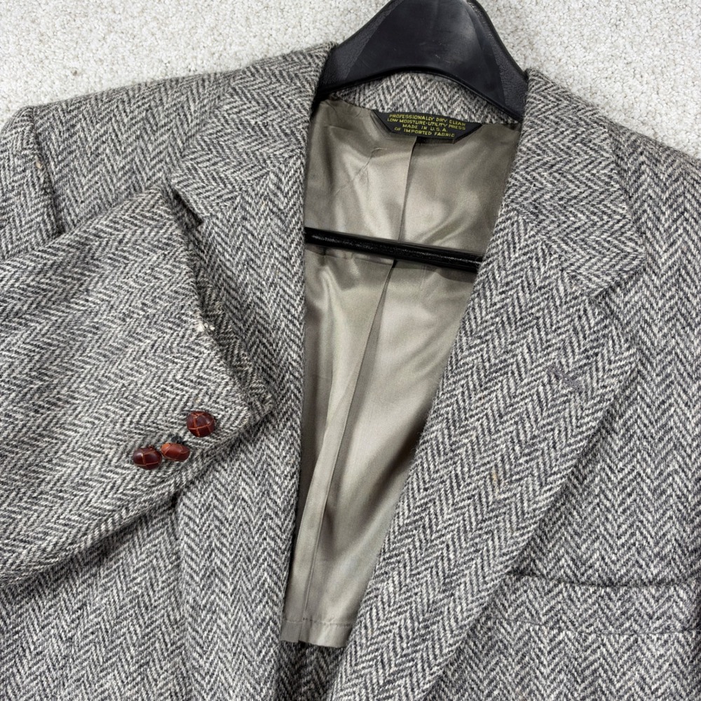 Harris Tweed Blazer Mens 42 Grey Herringbone 100% Pure Wool Sport Coat USA Made